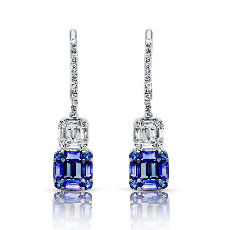 Sapphire dangling baguette earrings