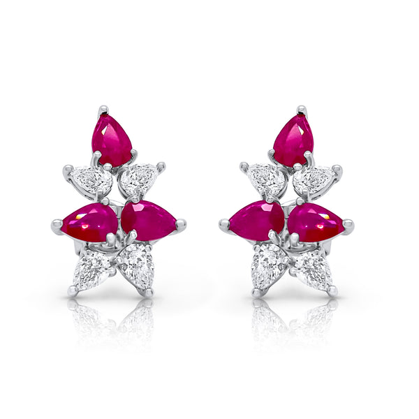 Fine Ruby Cluster Earrings - Brilat