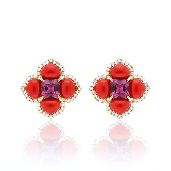 Coral Ruby Bloom Earrings
