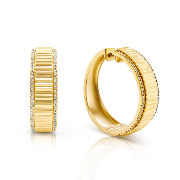 Gold & Diamond Fluted Hoops