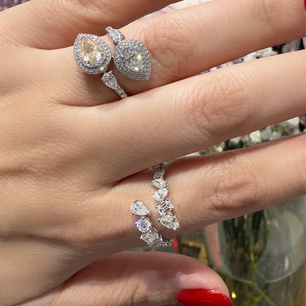 Two Stone Yellow White Diamond Bypass Ring
