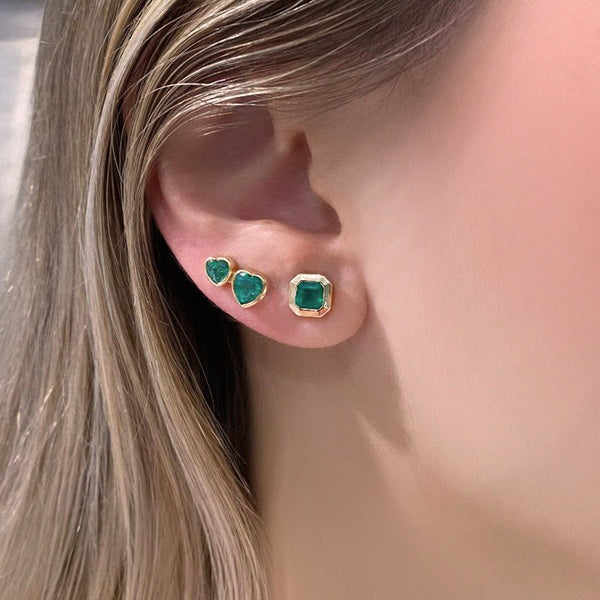 double heart emerald stud earrings