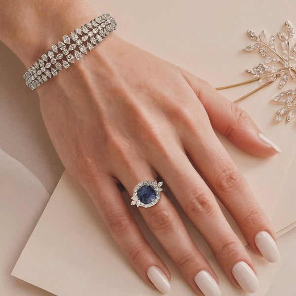 Classic Sapphire Ring with Marquise sidetones