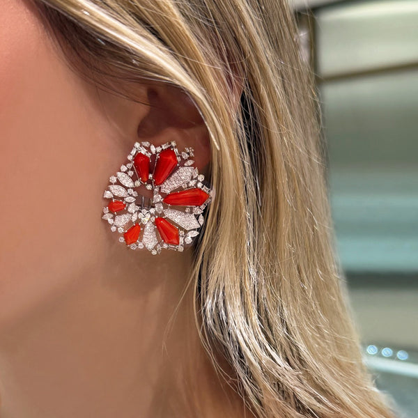 Coral & Diamond Earrings
