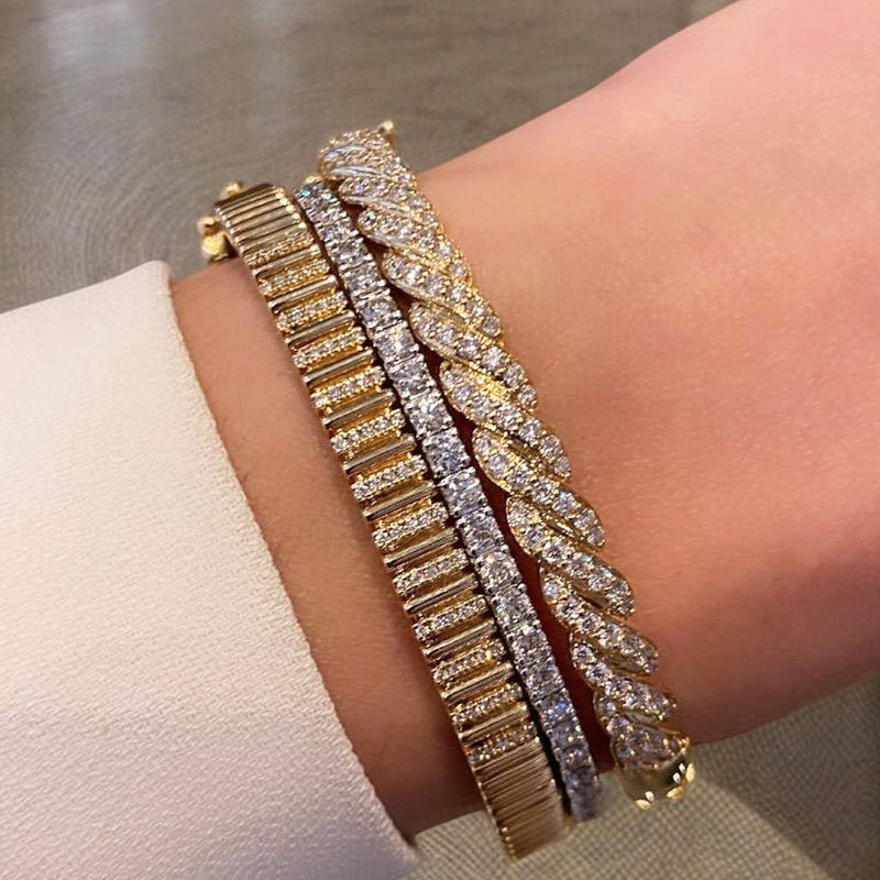 Striped Diamond & Gold Bangle