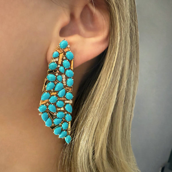 Large Turquoise Yellow Gold Earrings