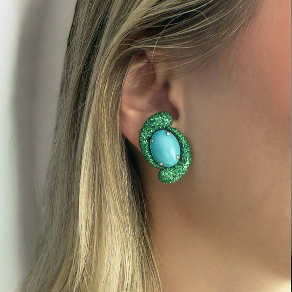 Turquoise & Tsavorite Earrings