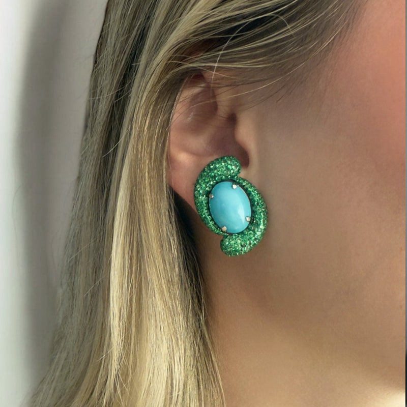 Turquoise & Tsavorite Earrings
