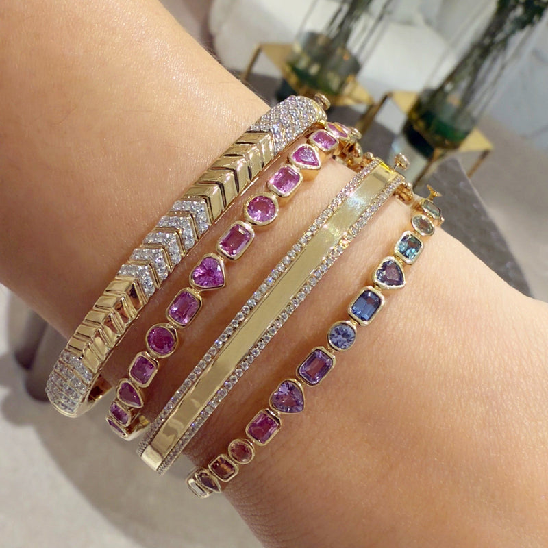 Polished Gold & Diamond Engraveable Bangle