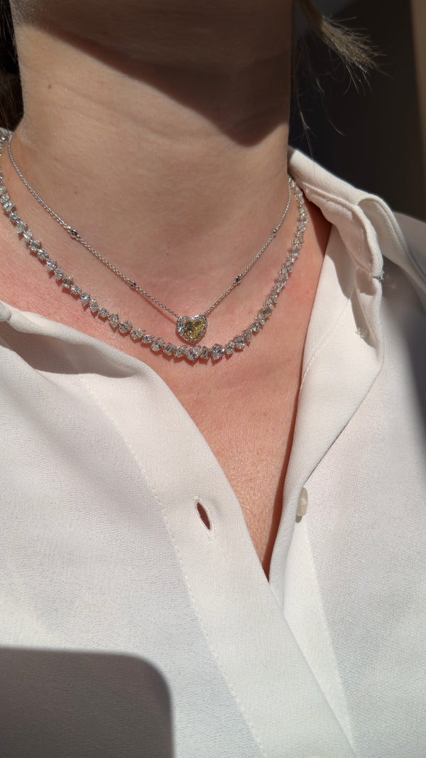 Yellow Diamond Heart & Halo Necklace - Brilat