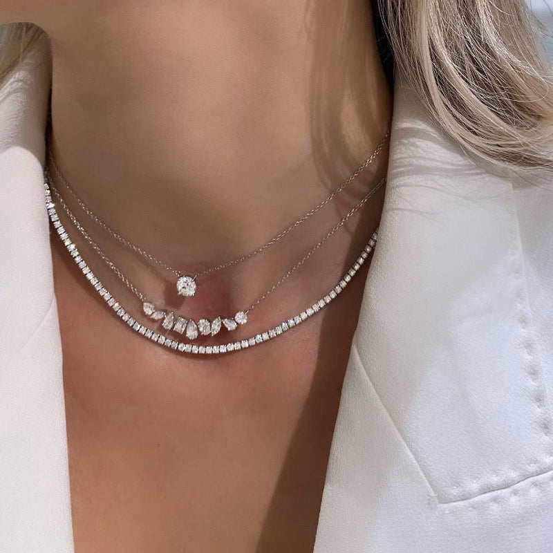 Three Prong Straight Line Tennis Necklace