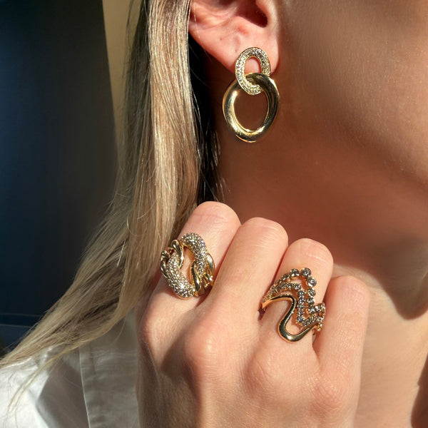 Triple Wave Diamond Gold Ring