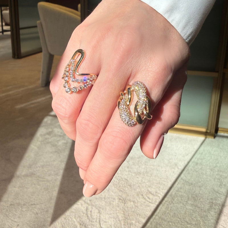 Triple Wave Diamond Gold Ring