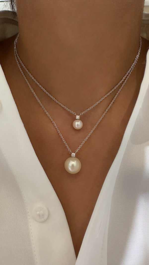 Classic Pearl & Diamond Necklace - Brilat