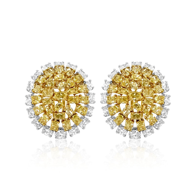 Yellow Diamond Oval Cluster Earrings - Brilat