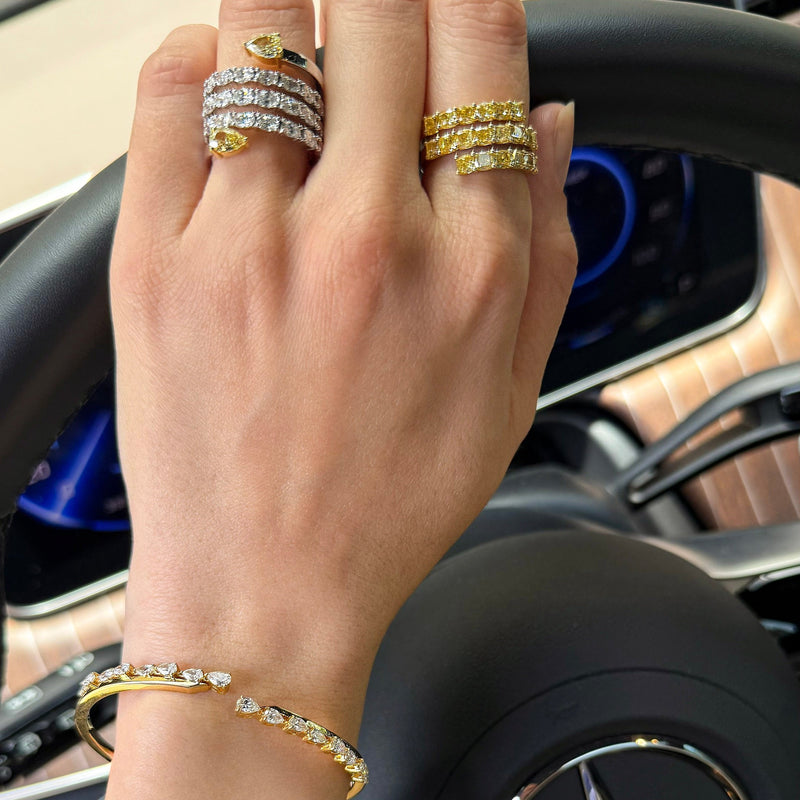 Yellow Diamond & White Oval Diamond Spiral Ring