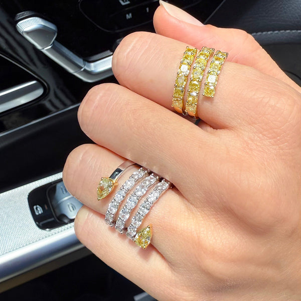 Yellow Diamond & White Oval Diamond Spiral Ring