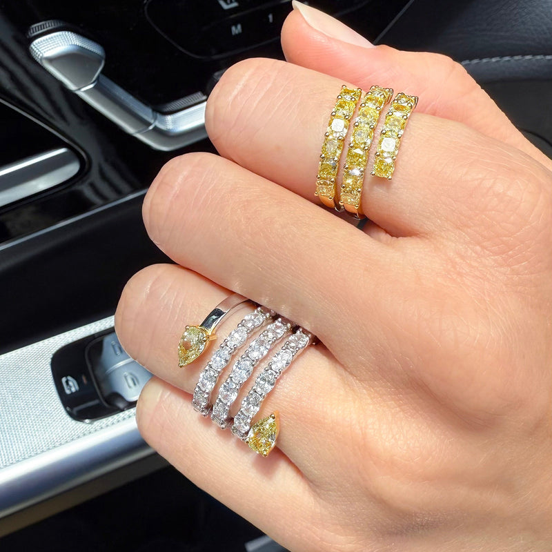Yellow Diamond & White Oval Diamond Spiral Ring