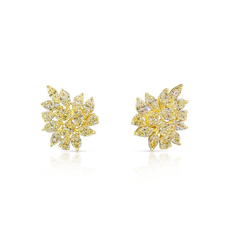 Important Yellow Diamond Cluster Earrings - Brilat