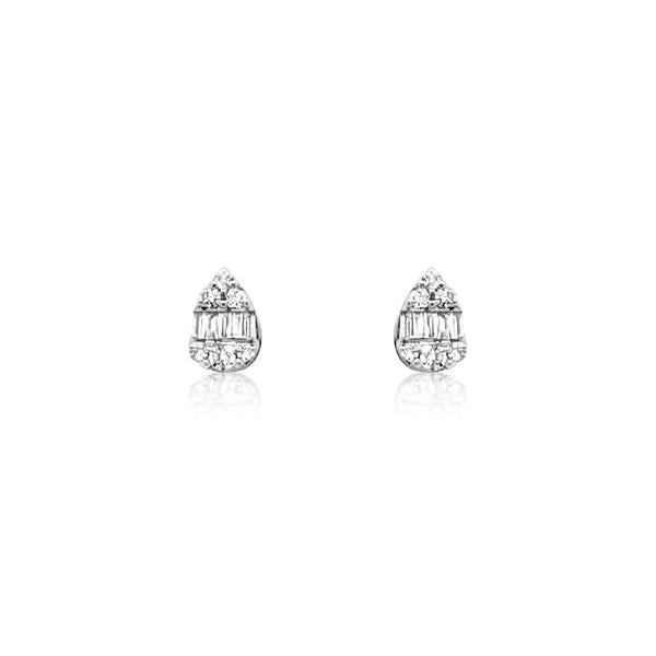 Pear Shape Diamond Baguette Stud Earrings - Brilat