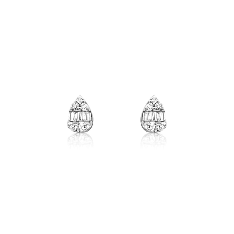 Pear Shape Diamond Baguette Stud Earrings - Brilat