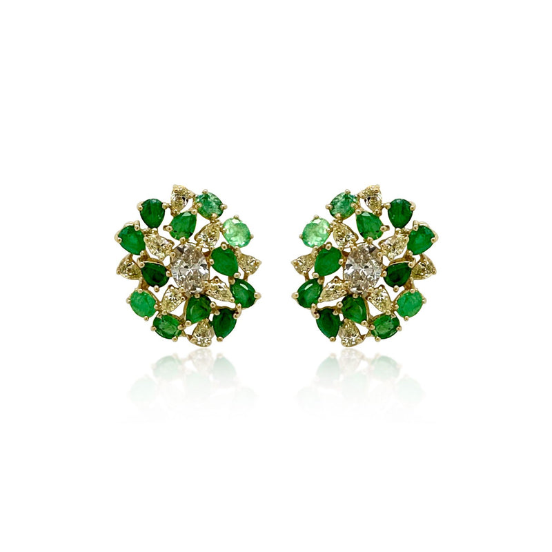 Emerald & Yellow Diamond Cluster Earrings - Brilat