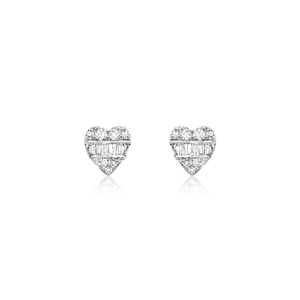 Heart Diamond Baguette Stud Earrings - Brilat