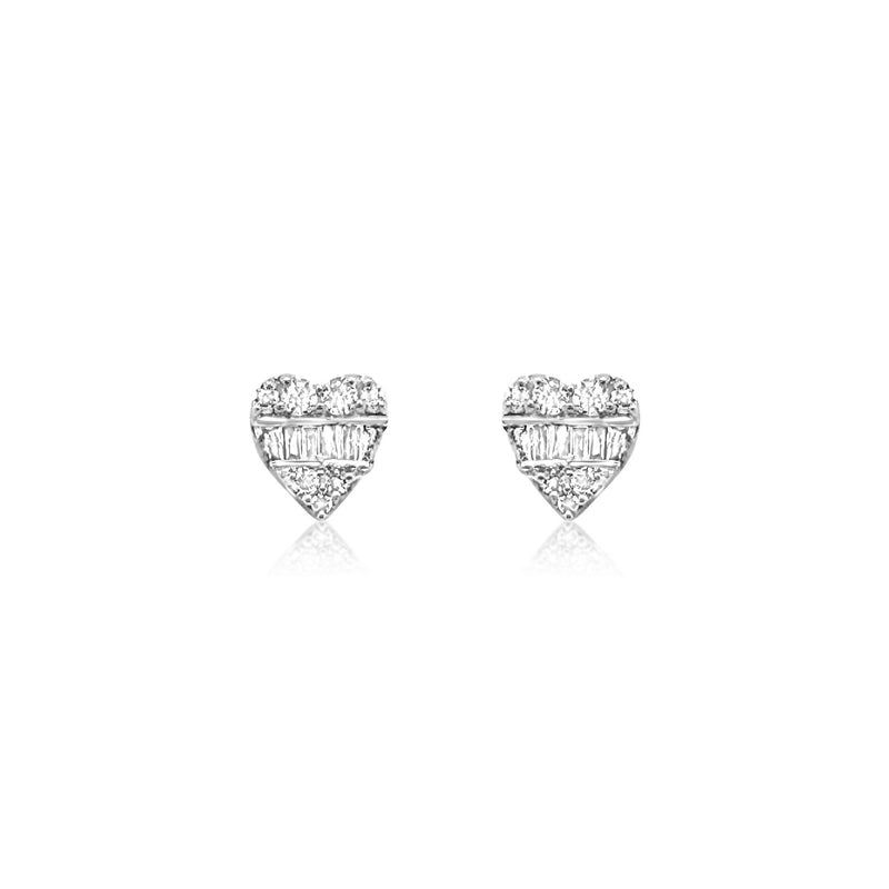 Heart Diamond Baguette Stud Earrings - Brilat