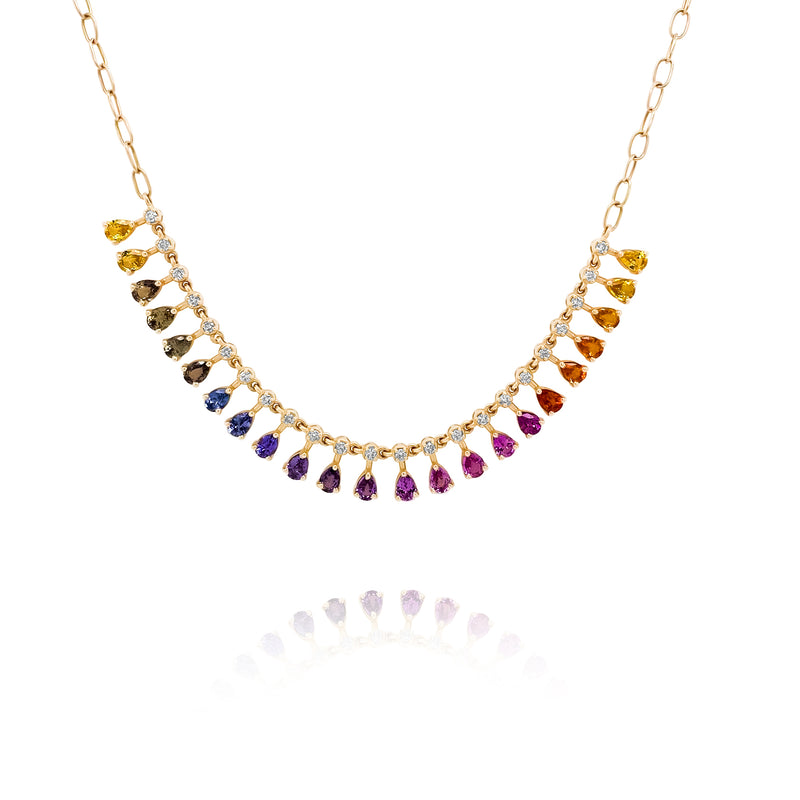 Multicolored Sapphire Fringe Necklace