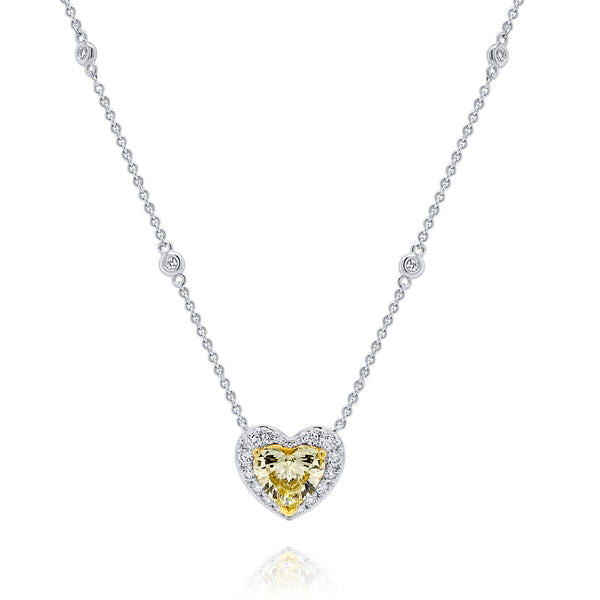 Yellow Diamond Heart & Halo Necklace - Brilat