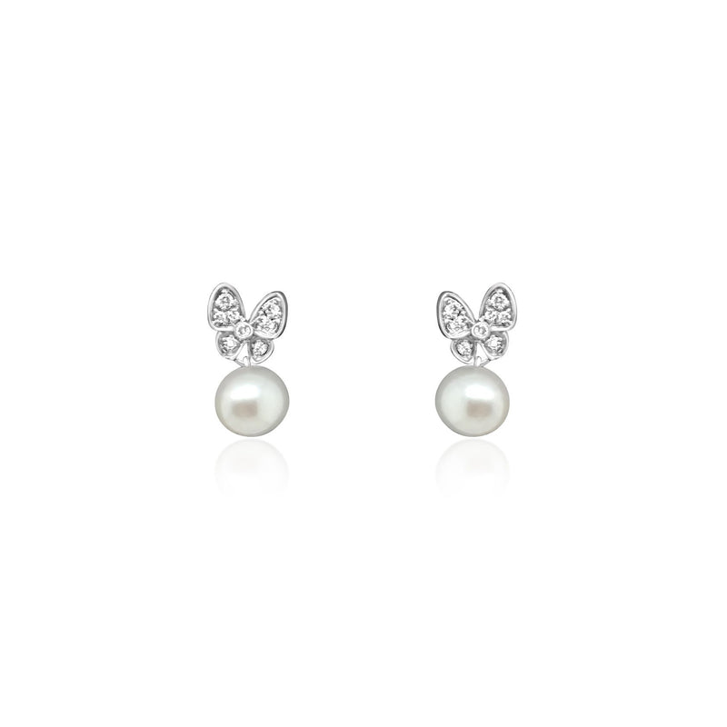 Girls Butterfly diamond and pearl earrings