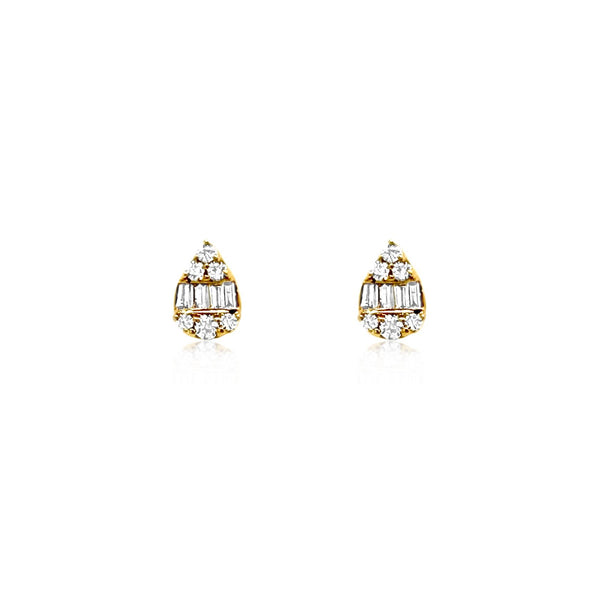 Pear Shape Diamond Baguette Stud Earrings - Brilat