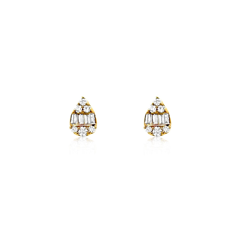 Pear Shape Diamond Baguette Stud Earrings - Brilat