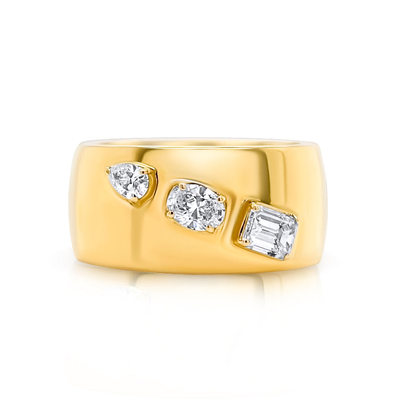 Bold Yellow Gold Three stone ring - Brilat
