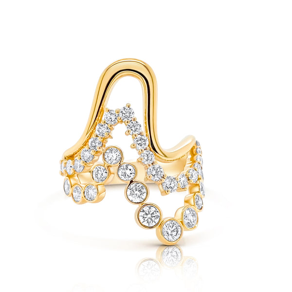Triple Wave Diamond Gold Ring