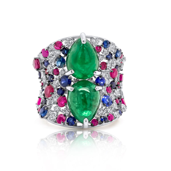 Emerald Cabochon MultiGem Statement Ring