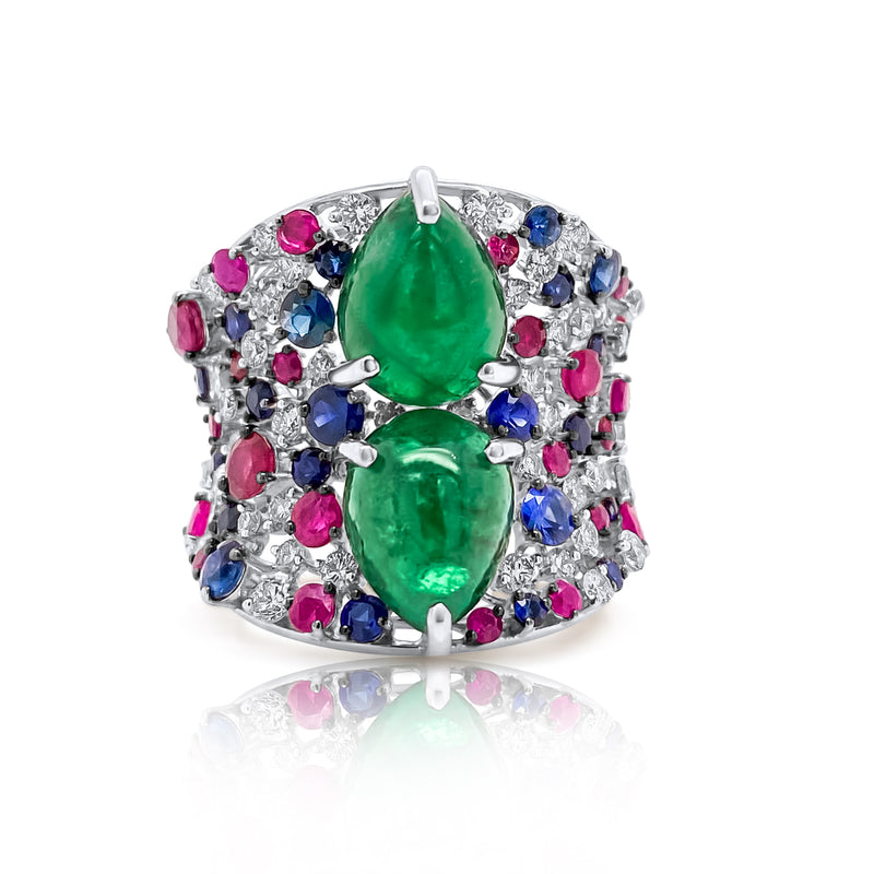 Emerald Cabochon MultiGem Statement Ring