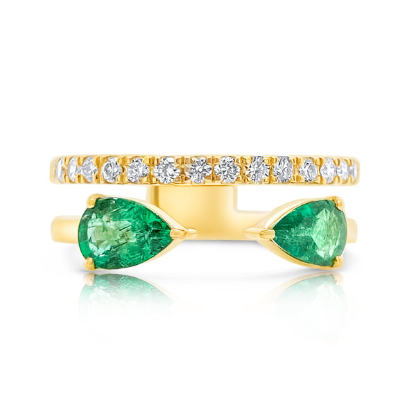 the open two band emerald ring