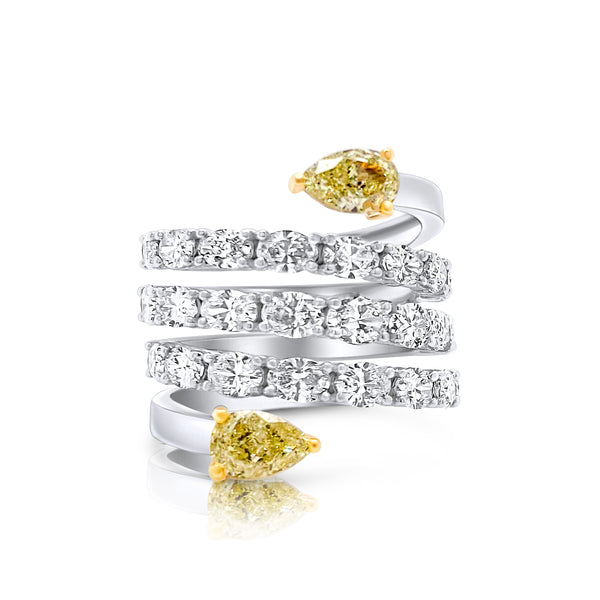 Yellow Diamond & White Oval Diamond Spiral Ring