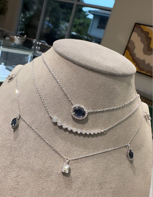 Sapphire & halo diamond necklace