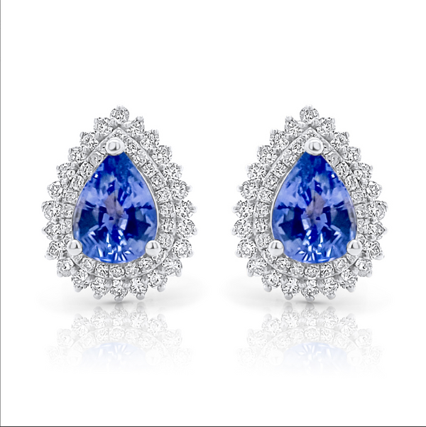 Sapphire Pearshape Halo Earrings - Brilat