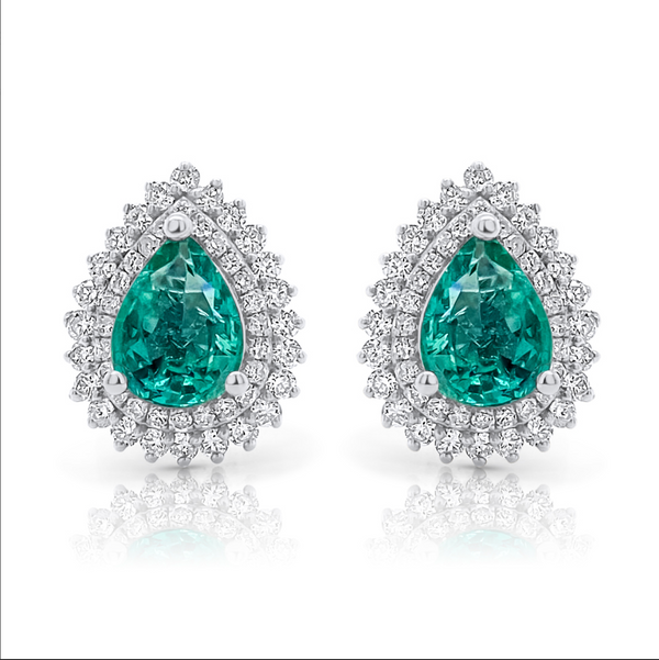 Emerald Pearshape Halo Earrings - Brilat