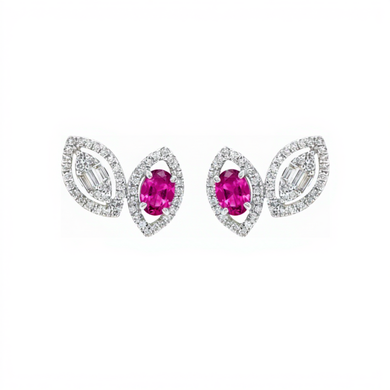 Leaf Pink Sapphire Earrings