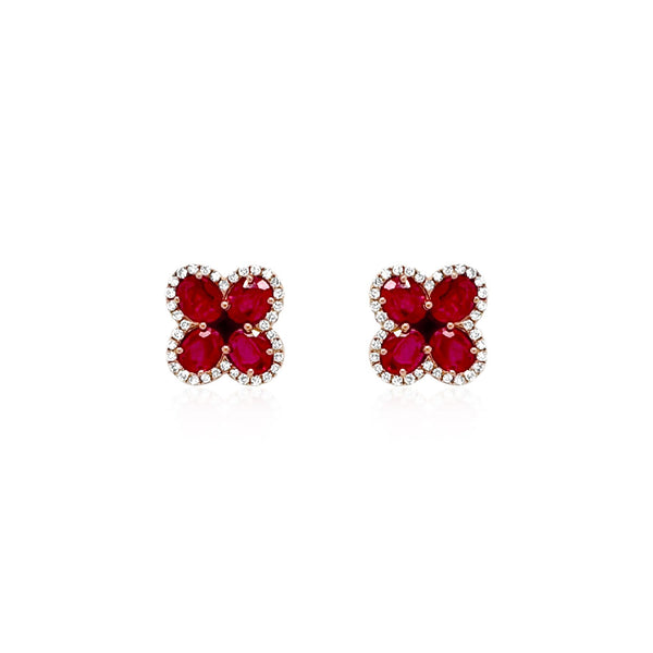 Ruby & Diamond Clover Earrings