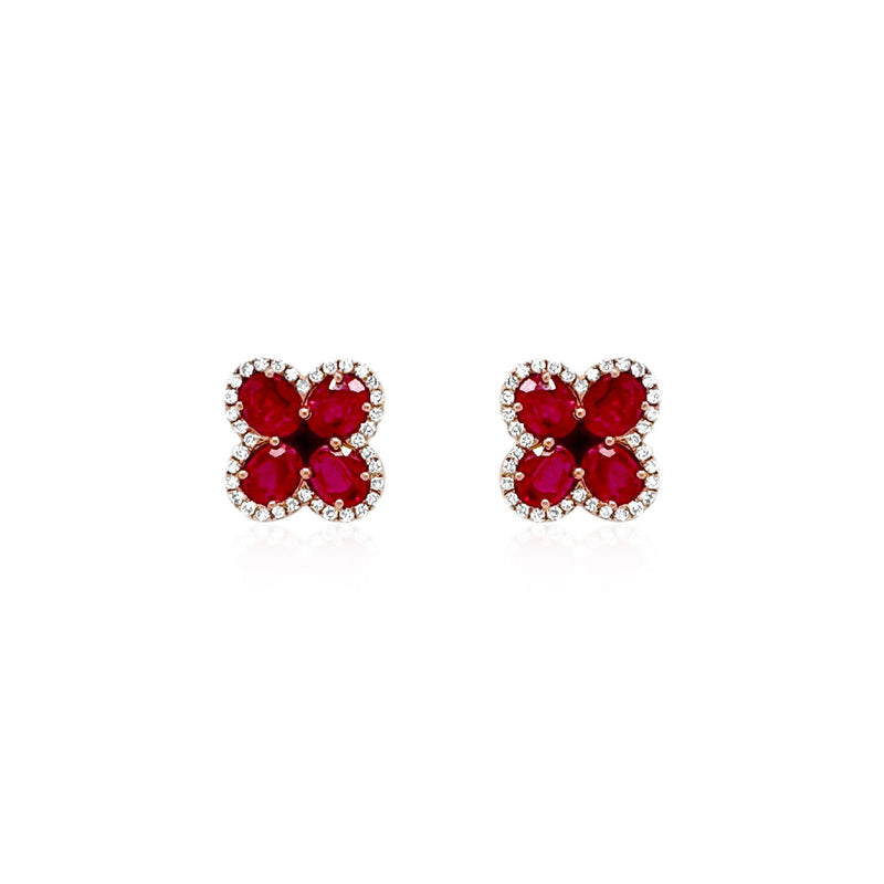 Ruby & Diamond Clover Earrings