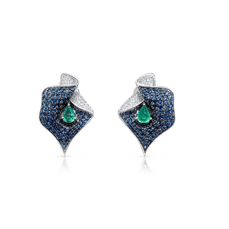 Sapphire & Emerald Orchid earrings - Brilat