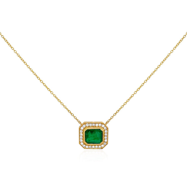 Emerald & Diamond Halo Necklace