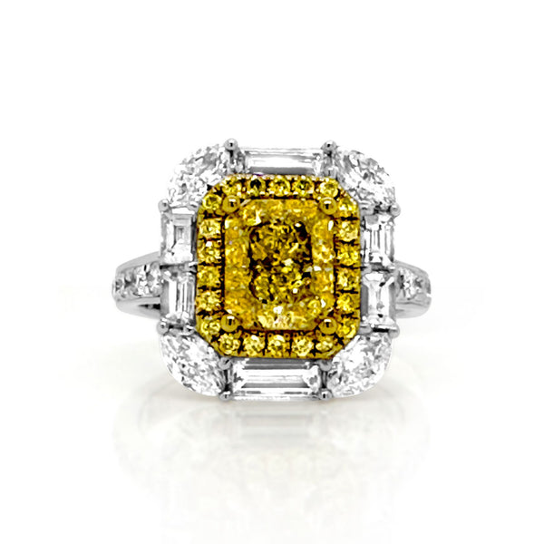 Radiant Cut GIA certified Yellow Diamond Ring