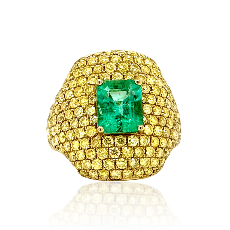 Yellow Diamond & Emerald Cocktail Ring - Brilat
