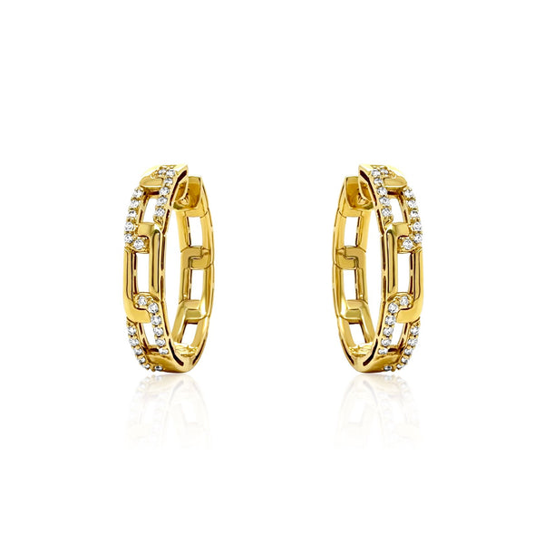 Diamond & Gold Link Hoop Earrings